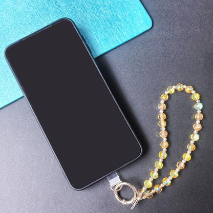 Acofect Crystal Beaded Phone Wrist Strap Charm Chain Wristlet Cellphone Lanyard Bracelet Keychain with Tether Tab Hands-Free - color: Round Ab Gold