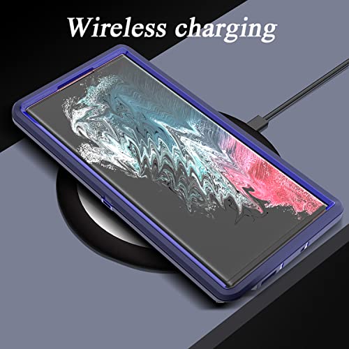 YmhxcY for S22 Ultra Case, Drop Proof 3-Layer Durable Cover/Shockproof Armor Drop Protection/Solid Rubber Protective Matte Cover for Galaxy S22 Ultra 6.8”-Sapphire Blue/Dark Blue - color: Sapphire blue and Dark blue
