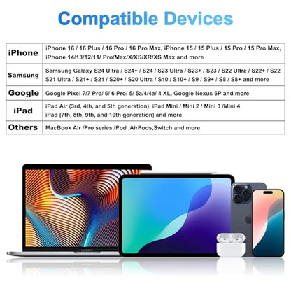MALPHITE 4 in 1 Charging Cable 3.3FT 60W Max 1 Pack MFi Certified Fast Charging & Data Sync USB A/C to Type C/Lightning Ports Compatible with iPad/iPhone Series/MacBook/Samsung etc