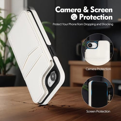 SkyEagle Compatible with MagSafe iPhone 17e / 16e Case Wallet,White | Magnetic Clasp,RFID Blocking,PU Leather,Flip Folio Shockproof Phone Cover,with Credit Card Slots & Kickstand for Men & Women - color: White