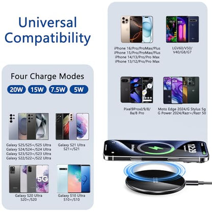 20W Wireless Charger, Wireless Charging Pad 20W Wireless Fast Charger Compatible with iPhone 17/17 Pro Max/16/15/14/13/12//11 Series; Samsung Galaxy S25/S24/S23/S22/S21/S20, AirPods Pro 3