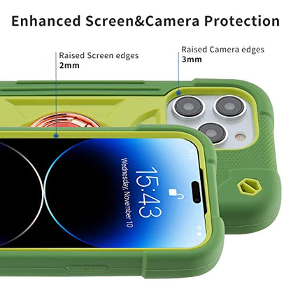 MARKILL Compatible with iPhone 14 Pro Case 6.1 Inch with Built-in Ring Stand, Military Grade Drop Protection Full Body Rugged Heavy Duty Case 3 in 1 Protective Durable Cover Avocado - color: Avocado, size: iPhone 14 Pro 6.1"