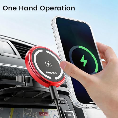 OHLPRO CD Slot Magsafe Car Mount Charger for iPhone 17 Wireless Car Charger - color: Red