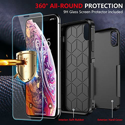 SPIDERCASE for iPhone Xs Max Case, [10 FT Military Grade Drop Protection] [Non-Slip] [2 pcs Tempered Glass Screen Protector] Shockproof Airbag Cushion Protective Case for iPhone Xs Max 6.5” (Black) - color: Black