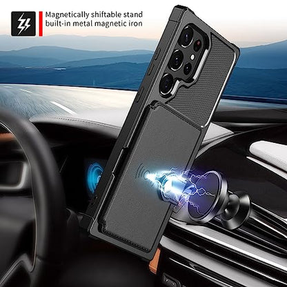 for Samsung Galaxy S23 Ultra Case with Card Holder, Compatible with Magnetic Car Mount, Heavy Duty Shockproof Rugged Soft TPU Back Leather Flip Wallet Cover Galaxy S23 Ultra 5G 6.8", Black | Compatible with Magnetic Car Mount, Shockproof Rugged Soft TPU H