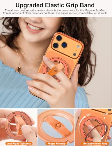 EWA MagOne 3rd Gen [Compatible with MagSafe] Phone Grip Stand with Finger Strap, Removable Magnetic Ring Holder Kickstand Loop for iPhone 17,16,15,14,13,12 Series (Cosmic Orange) - color: Cosmic Orange