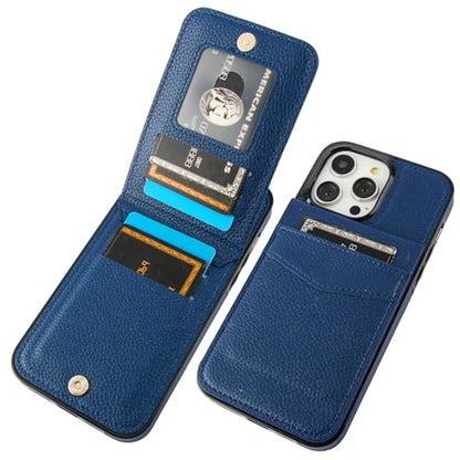 KIHUWEY for iPhone 14 Pro Max Wallet Case Card Holder, Lichee Blue | Credit Card Slots, PU Leather, Kickstand, Magnetic, Flip Heavy Duty Protection Cover for Men and Women - color: Lichee Blue