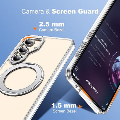 for Samsung Galaxy S25 FE Case with 360° Spin Stand,Clear | 360° Spin Magnetic Ring Stand,Compatible with Magsafe,Military Protection Phone Case - color: Clear, size: Samsung Galaxy S25 FE