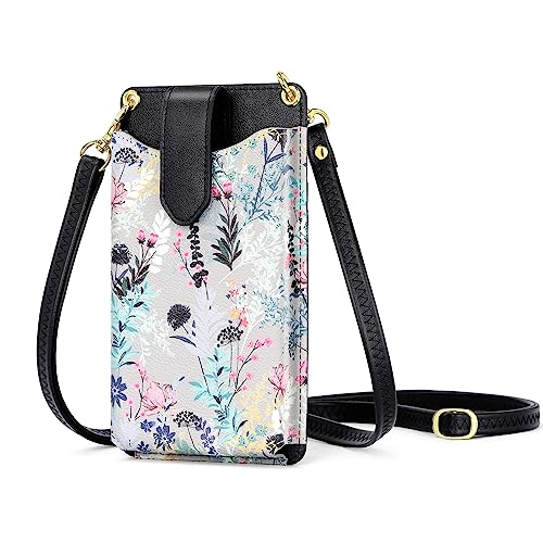 Peacocktion Small Crossbody Cell Phone Purse for Women, Lightweight Mini Small Crossbody Bags for Women with Card Slots - color: 17-black Floral