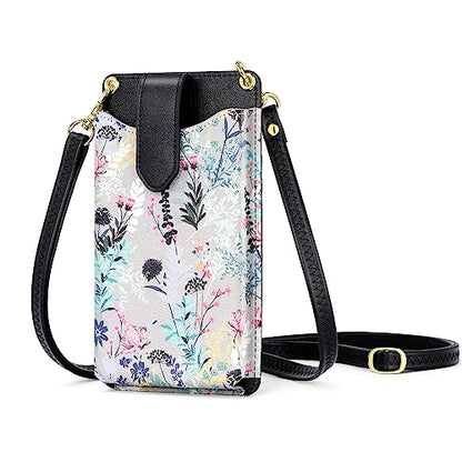Peacocktion Small Crossbody Cell Phone Purse for Women, Lightweight Mini Small Crossbody Bags for Women with Card Slots - color: 17-black Floral