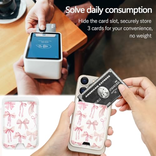 Compatible with Magsafe Wallet Magnetic Card Holder -Pink Ribbon Bow - color: Pink Ribbon Bow Colorful