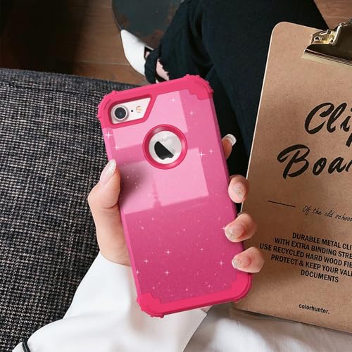 IDweel for iPhone 8 Case & for iPhone 7 Case with Screen Protector(Tempered Glass),3 in 1 Shockproof Hybrid Heavy Duty Hard PC Cover Soft Silicone Sturdy Bumper Full Body Sturdy Case,Glitter Rose Red - color: Glitter Rose Red