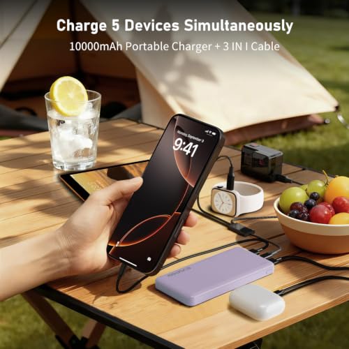 Portable Charger, 10000mAh Power Bank, Travel Battery Pack - color: Purple