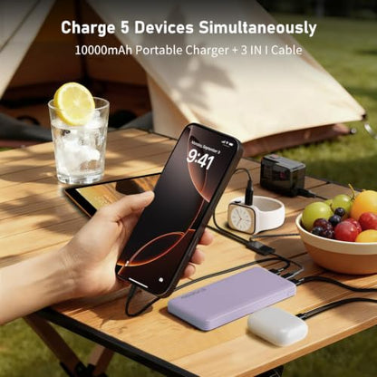 Portable Charger, 10000mAh Power Bank, Travel Battery Pack - color: Purple