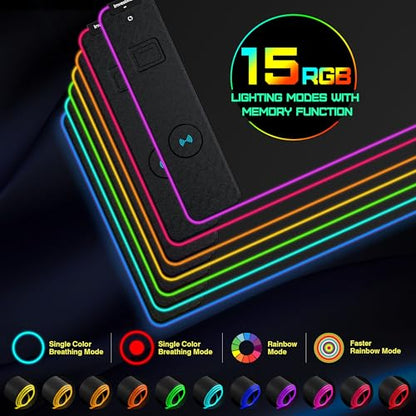 Wireless Charging RGB Gaming Mouse Pad, Large XXL Desk Mat, 31.5"x15.7"