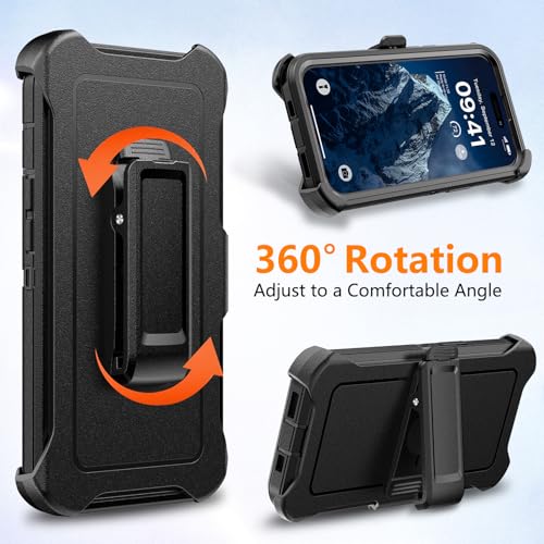 TUTUKII Magnetic for iPhone iPhone 15, 14 & 13 Case with Belt Clip Holster Dark Black - color: Black with Clip