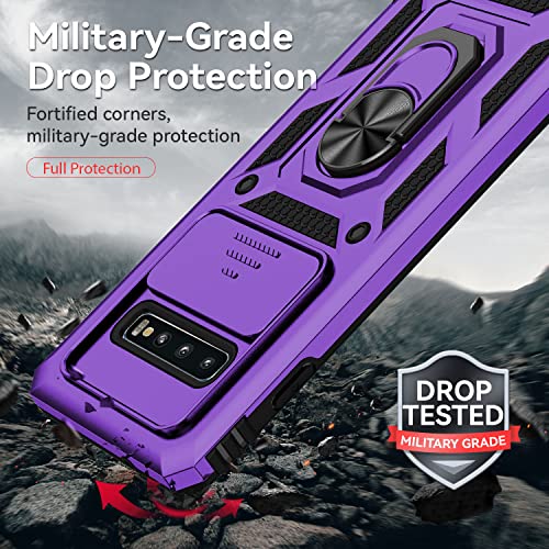 for Samsung Galaxy S10 Plus Case with Camera Lens Cover HD Screen Protector, Military-Grade Drop Tested Magnetic Ring Holder Kickstand Protective Phone Case for Samsung Galaxy S10+ Plus (Purple) - color: Purple with camera cover Military-Grade 2nd gen