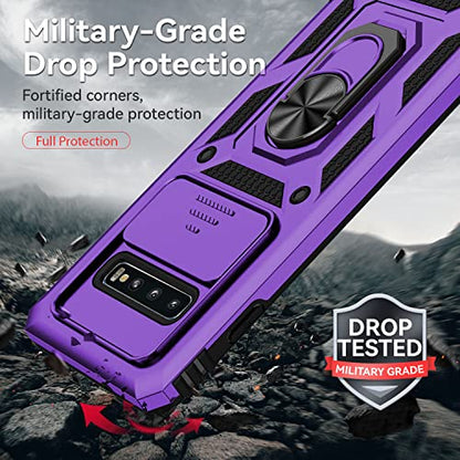 for Samsung Galaxy S10 Plus Case with Camera Lens Cover HD Screen Protector, Military-Grade Drop Tested Magnetic Ring Holder Kickstand Protective Phone Case for Samsung Galaxy S10+ Plus (Purple) - color: Purple with camera cover Military-Grade 2nd gen