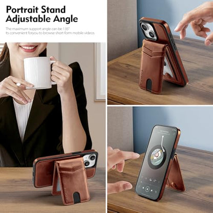 SkyEagle Compatible with MagSafe iPhone 15 Wallet Case,Brown | Detachable Magnetic Credit Card Holder,RFID Blocking,PU Leather,Kickstand,Flip Phone Case,Shockproof Cover for Men & Women - color: Brown, size: iPhone 15 - 6.1"