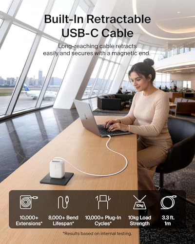 Belkin 67W GaN USB C Retractable Charger Block Fast Charging for Travel - color: White, style: 67W