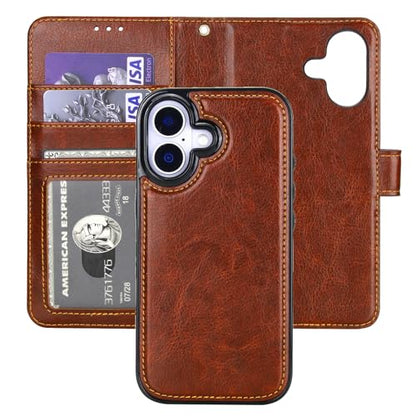 Bocasal Detachable Wallet Case Card Holder for iPhone 17, Brown | RFID Blocking Kickstand Card Slots Holder PU Leather Magnetic Shockproof Wrist Strap Removable Flip Protective Cover 6.3 inch - color: Brown