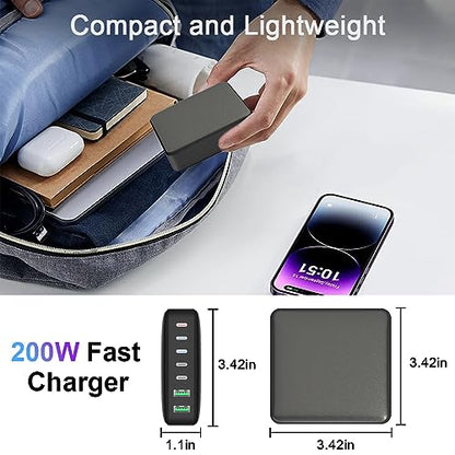 200W USB C Charger, 7-Port Desktop USB C Charging Station, 65W Laptop Charger Compatible with MacBook Pro/Air,iPhone 16/15/14/Mini/Pro/13Pro Max/12