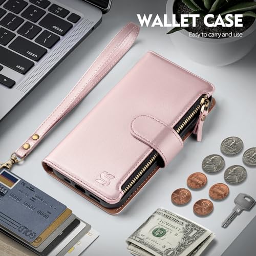 Shieldtop Compatible with Samsung Galaxy S23 5G Wallet Case with Card Holder,Women Men RFID Blocking PU Leather Flip Cover Wrist Strap Zipper Credit Card Slots,Phone Case for S23 5G 6.1",Rose Gold - color: Rose Gold, size: Galaxy S23 - 6.1"