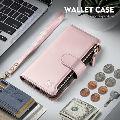 Shieldtop Compatible with Samsung Galaxy S23 5G Wallet Case with Card Holder,Women Men RFID Blocking PU Leather Flip Cover Wrist Strap Zipper Credit Card Slots,Phone Case for S23 5G 6.1",Rose Gold - color: Rose Gold, size: Galaxy S23 - 6.1"