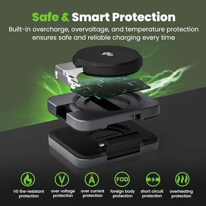 GEARit 3-in-1 Wireless Charging Station - Qi2 MagSafe Charger Stand for Phone, Watch and Earbuds - Works with iPhone 15, 16, 16 Pro, Pro Max, Apple Watch, Airpods, Samsung Galaxy and Multiple Devices