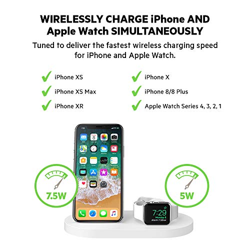 Belkin Boost Up Wireless Charging Dock for iPhone + Apple Watch + USB-A Port (Wireless Charger for iPhone XS, XS Max, XR, X, 8/8 Plus, Apple Watch 4, 3, 2, 1) - White