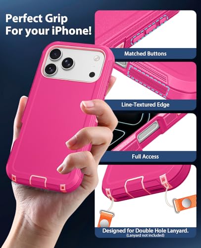 Jelanry for iPhone 17 Pro Max Heavy Duty Tough & Shockproof Phone Case Pink | Anti-Dust Port & Crossbody Strap Holes Design, Tough Protection Back Cover Cases For Outdoor Travel Commute Rugged Daily Use