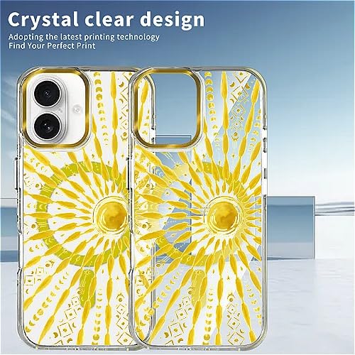 VisEnt Clear Case for iPhone 16 Plus, Magnetic Phone Case, Transparent Slim Cover, Military Grade Protection, Shockproof, Anti-Yellowing, Scratch Resistant, Folk Gold Sun - color: Folk Gold Sun, size: Iphone 16 Plus