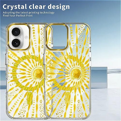 VisEnt Clear Case for iPhone 16 Plus, Magnetic Phone Case, Transparent Slim Cover, Military Grade Protection, Shockproof, Anti-Yellowing, Scratch Resistant, Folk Gold Sun - color: Folk Gold Sun, size: Iphone 16 Plus