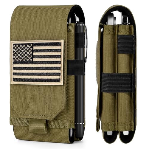 Dual Tactical Phone Pouch Molle Phone Holster Double Capacity Holder Universal Utility EDC Pouch for iPhone 17 Pro Max/17 Pro/16 Pro Max/16 Pro/15 Pro Max/15 - color: Khaki