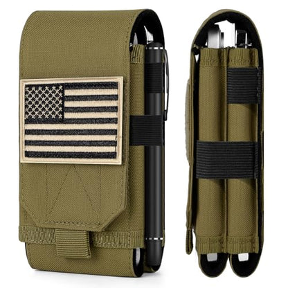 Dual Tactical Phone Pouch Molle Phone Holster Double Capacity Holder Universal Utility EDC Pouch for iPhone 17 Pro Max/17 Pro/16 Pro Max/16 Pro/15 Pro Max/15 - color: Khaki