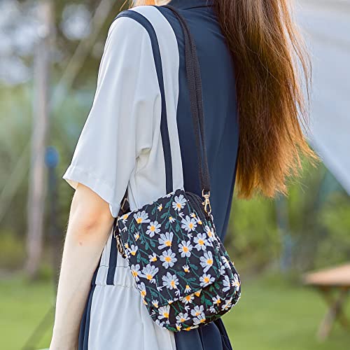 SILKAREA Embroidered Cute Mini Crossbody Bag for Women Small Handbags Wristlet Wallet Bag Cell-phone Pouch Coin Purse - color: Chamomile White