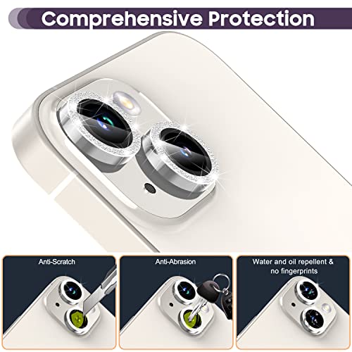 Suoman for iPhone 14 6.1 inch / 14 Plus 6.7 inch Camera Lens Protector, 9H Tempered Glass Film, Metal Frosted Independent Protective Cover [Glitter Diamonds]- Silver - color: Bling Silver
