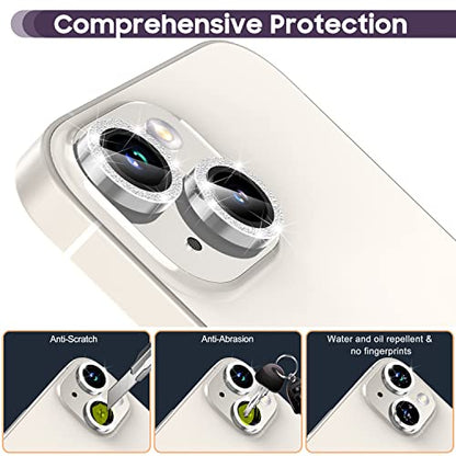 Suoman for iPhone 14 6.1 inch / 14 Plus 6.7 inch Camera Lens Protector, 9H Tempered Glass Film, Metal Frosted Independent Protective Cover [Glitter Diamonds]- Silver - color: Bling Silver