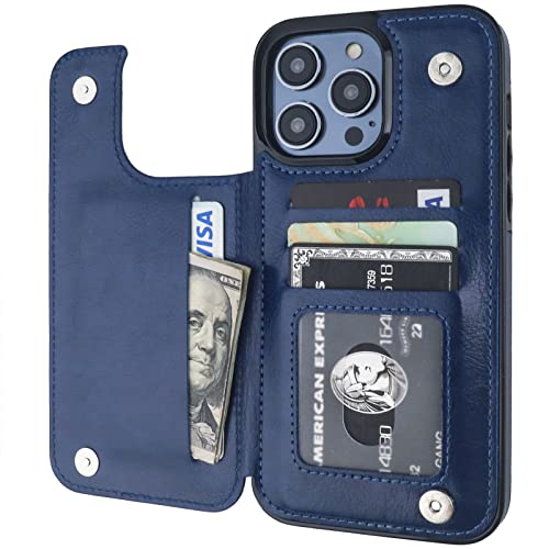 ONETOP for iPhone 14 Pro Max Wallet Case with Credit Card Holder,Blue | Kickstand,ID/Cash Holder,Case Wallet with Card Slots,Double Magnetic Clasp,Durable PU Leather Shockproof Cover for Women Men - color: Blue