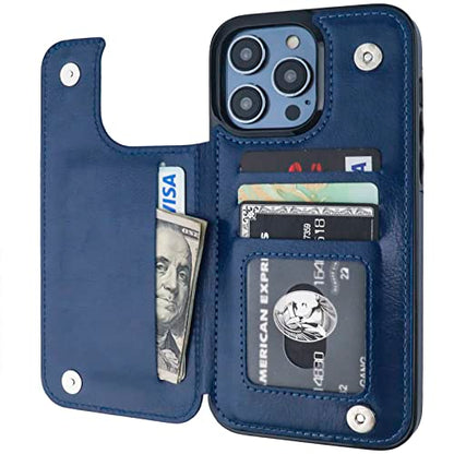 ONETOP for iPhone 14 Pro Max Wallet Case with Credit Card Holder,Blue | Kickstand,ID/Cash Holder,Case Wallet with Card Slots,Double Magnetic Clasp,Durable PU Leather Shockproof Cover for Women Men - color: Blue