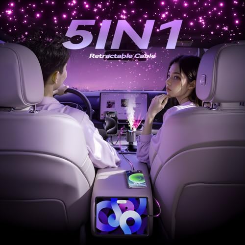 5 in 1 Retractable USB C Car Charger Fast Charge Aromatherapy Starry Sky - color: Drak Black
