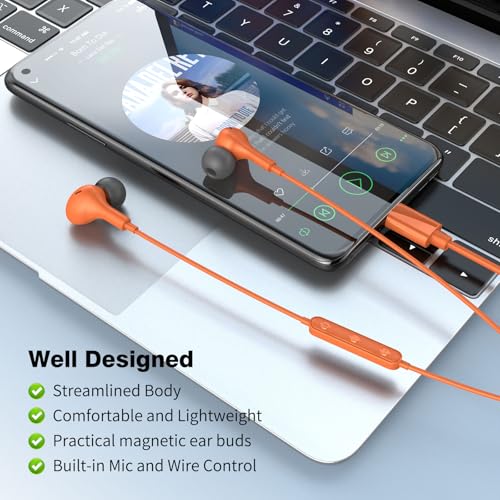USB C Headphones for iPhone 18 Pro Max 17 16 15/Galaxy S26 FE Wired Earbuds - color: Orange