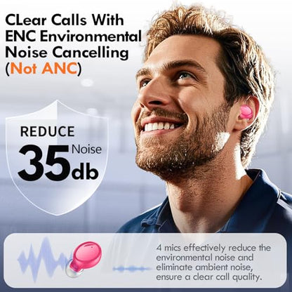 Lanteso True Wireless Earbuds Bluetooth 5.4, in Ear Headphones - color: Hot Pink
