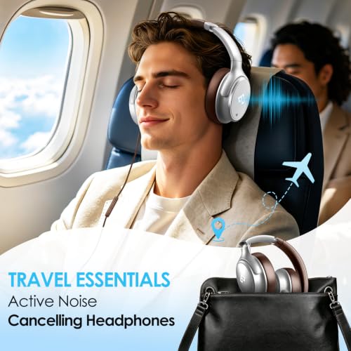 USB C Wired Headphones Active Noise Canceling Headphone Over Ear-Brown - color: Silver