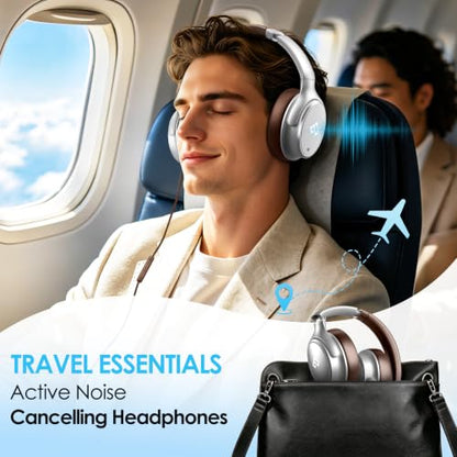 USB C Wired Headphones Active Noise Canceling Headphone Over Ear-Brown - color: Silver