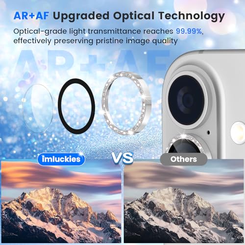 imluckies Glitter Camera Lens Protector for iPhone 17 6.3", [AR+AF] HD Clear Tempered Glass Lens Cover, 9H Scratch Resistant Individual Metal Shiny Ring, Case Friendly & Easy Install, Bling Silver - color: Bling Silver