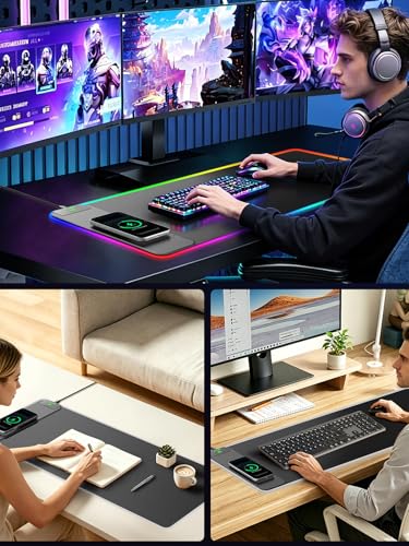 Wireless Charging Mouse Pad Gaming, 31.5"x11.8" Large Desk Mat, Waterproof - color: RGB-31.5"x11.8"