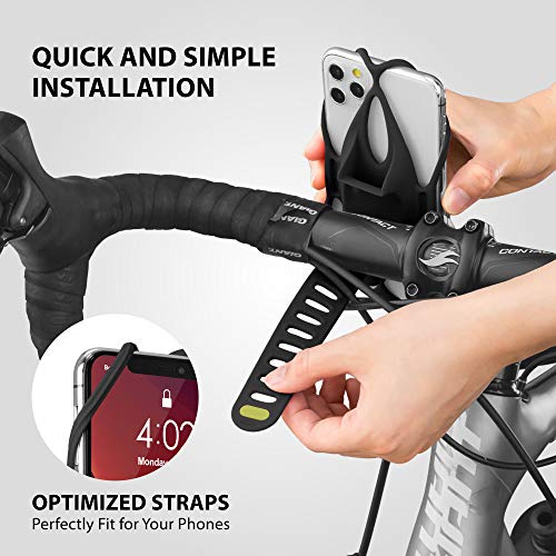 Bone Bike Tie 4, Bike Cell Phone Mount for Handlebar, Scratch-Free Silicone Holder with Anti-Slip Design, Universal Cycling Phone Holder Compatible with Most Smartphones (Black - Handlebar) - color: Bike Tie 4 - Black