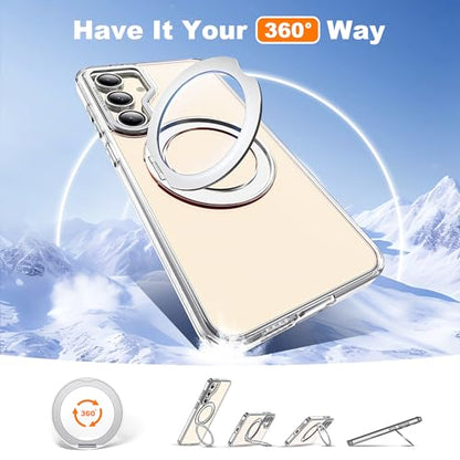 for Samsung Galaxy S25 FE Case with 360° Spin Stand,Clear | 360° Spin Magnetic Ring Stand,Compatible with Magsafe,Military Protection Phone Case - color: Clear, size: Samsung Galaxy S25 FE