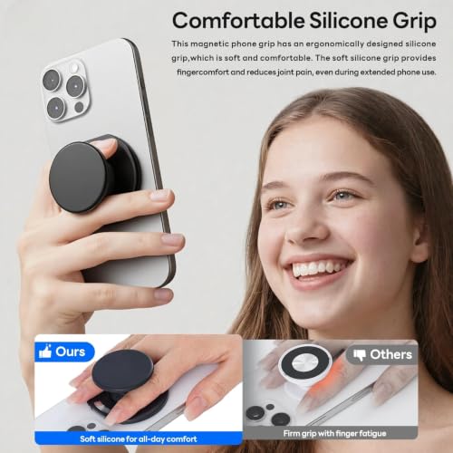 Grippopso for MagSafe Phone Grip, Magnetic Phone Grip Holder Phone Stand - color: Translucent Pink